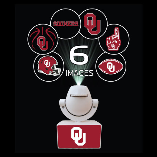 Set of sports team logos on small platforms with a camera on top, featuring Ohio State, Michigan, Florida, Texas, and Georgia.