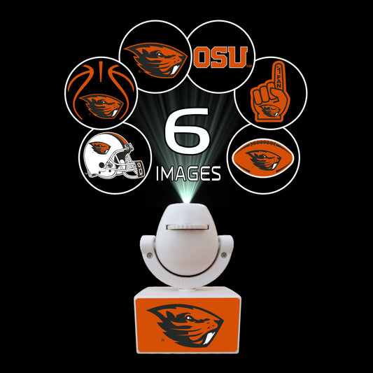 Set of sports team logos on small platforms with a camera on top, featuring Ohio State, Michigan, Florida, Texas, and Georgia.