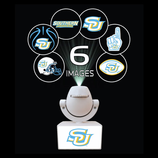 Set of sports team logos on small platforms with a camera on top, featuring Ohio State, Michigan, Florida, Texas, and Georgia.