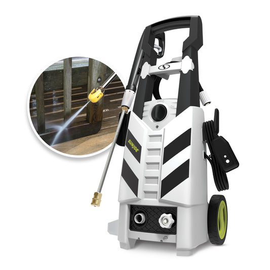 Pressure washer with nozzle attachment on a white background