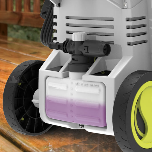 Pressure washer with nozzle attachment on a white background