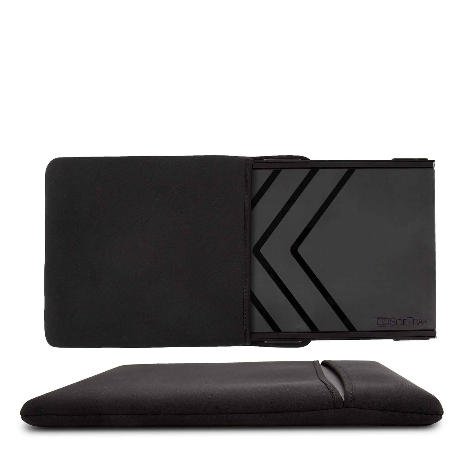 Black gaming chair with armrests on a white background