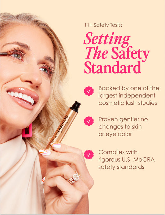 Three cosmetic products including a mascara, eyeliner, and hair serum on a white background