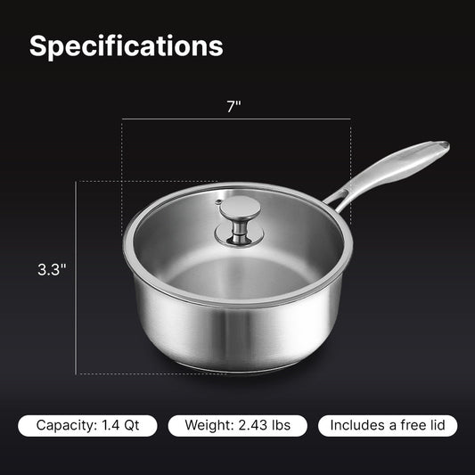 Stainless steel saucepan with lid on a white background