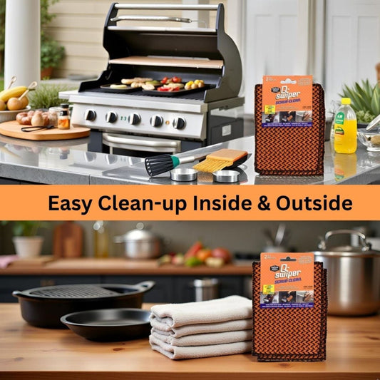 Q-Swiper Easy-Clean Grill Cleaner +  2 Large Scrub Cloths