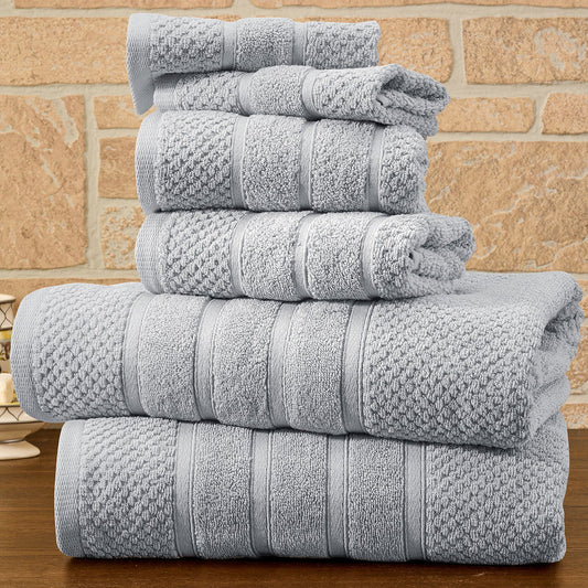 Bibb Home 6 Piece Egyptian Cotton Towel Set - Popcorn Seal Grey