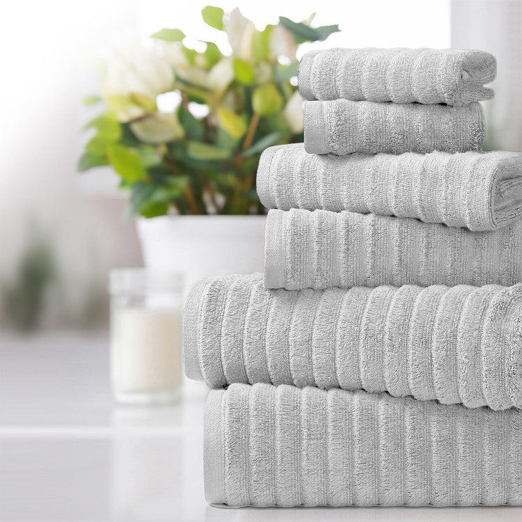 Bibb Home 6 Piece Ribbed Egyptian Cotton Towel Set - Seal Gray