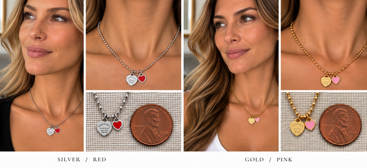 Two necklaces on mannequin busts with a blurred background