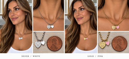 Two necklaces on mannequin busts with a blurred background