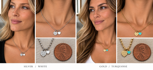 Two necklaces on mannequin busts with a blurred background