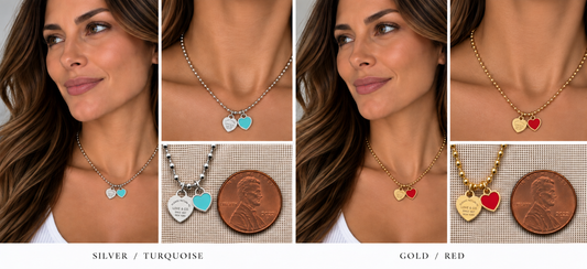 Two necklaces on mannequin busts with a blurred background