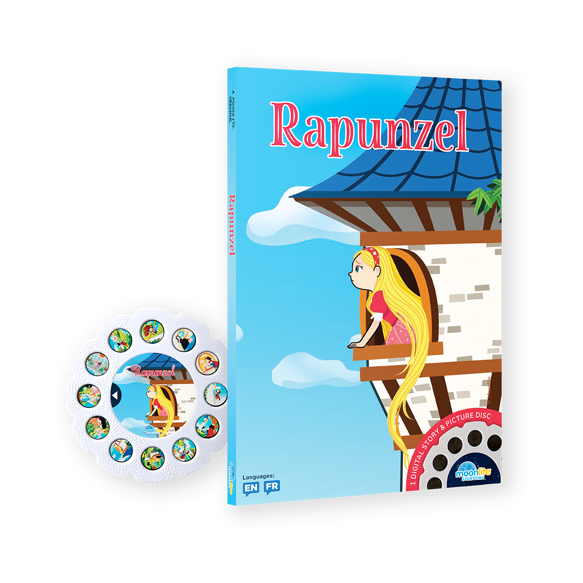 Children's book titled 'Rapunzel' with a picture disc on a white background