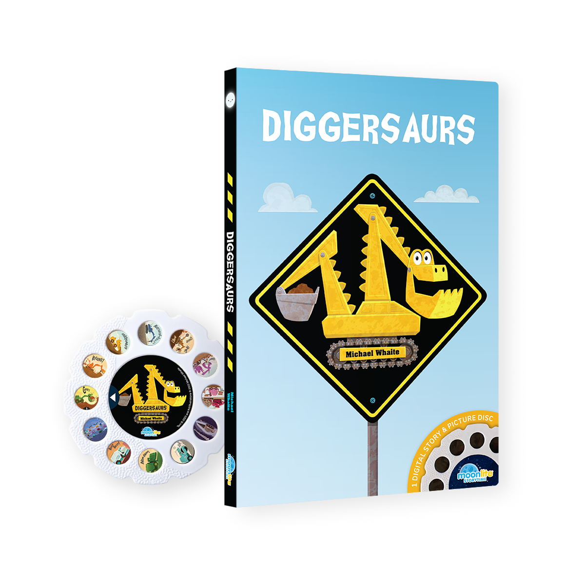 Book titled 'Diggersaurs' with a construction-themed cover on a white background