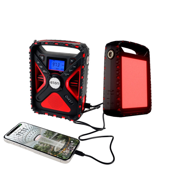 QUEST RUGGED SOLAR POWERED ALL BAND WEATHER RADIO WITH BLUETOOTH AND AMBIENT LIGHT