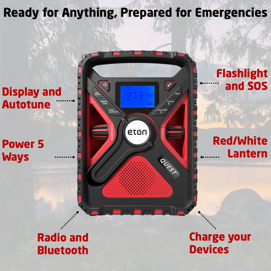 QUEST RUGGED SOLAR POWERED ALL BAND WEATHER RADIO WITH BLUETOOTH AND AMBIENT LIGHT