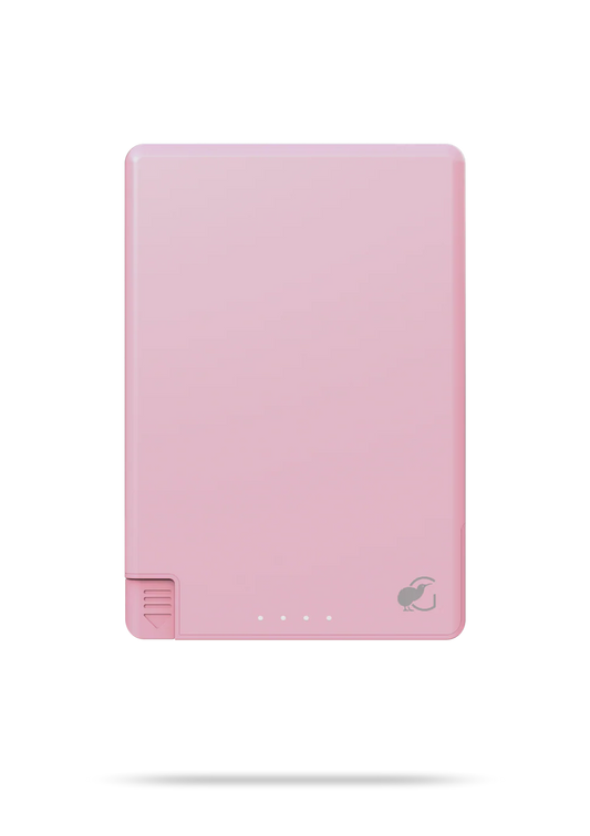 Black electronic device with a logo on a white background