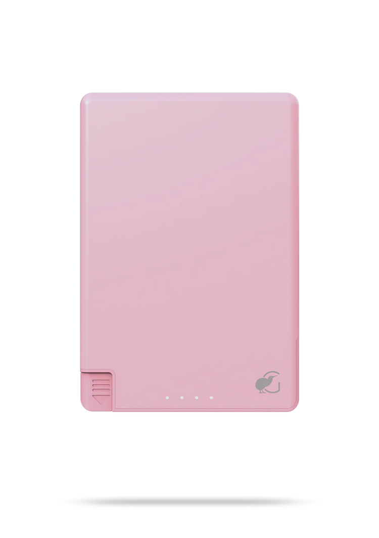 Pink power bank on a white background