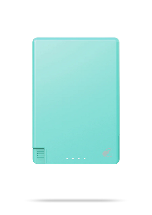 Black electronic device with a logo on a white background