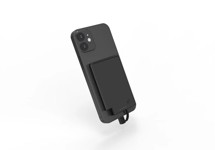 Black phone case with additional compartment on a white background