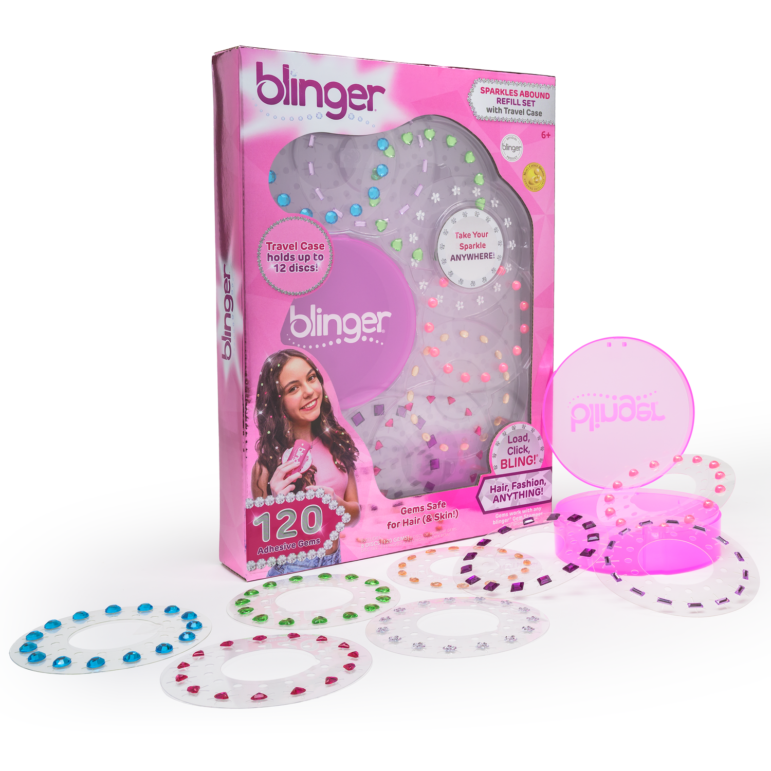 Blinger hair accessories packaging with pink and purple design on a white background