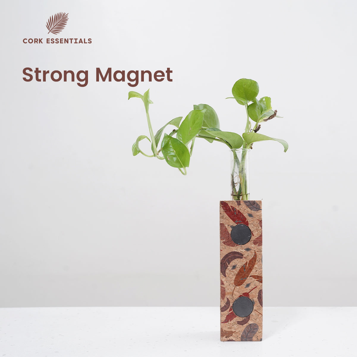 Cork essential product with a plant inside on a white background