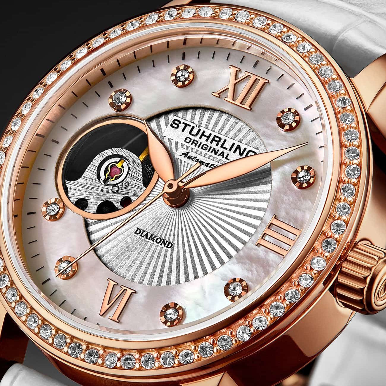 Silver Dial / Rose Case / White Band
