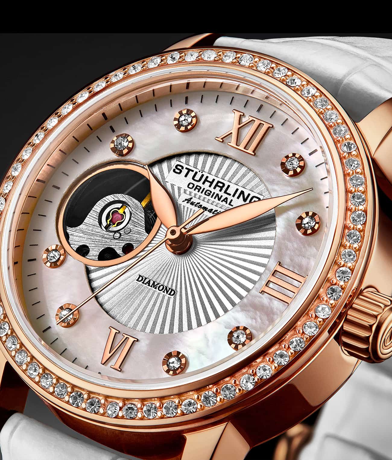 Silver Dial / Rose Case / White Band