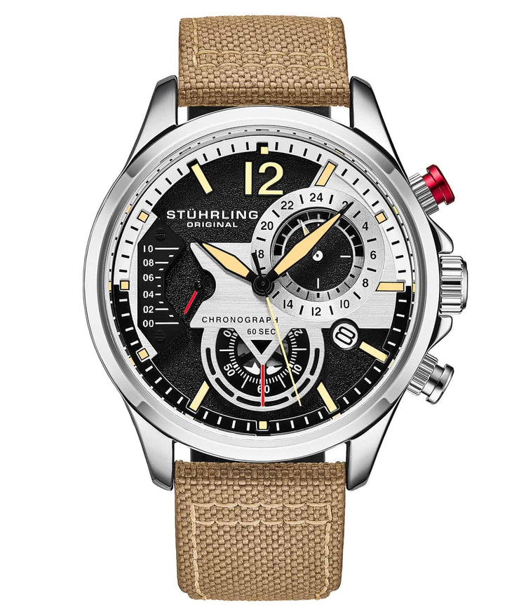 Black Dial / Silver Case / Beige Leather Strap Silver Tang Buckle