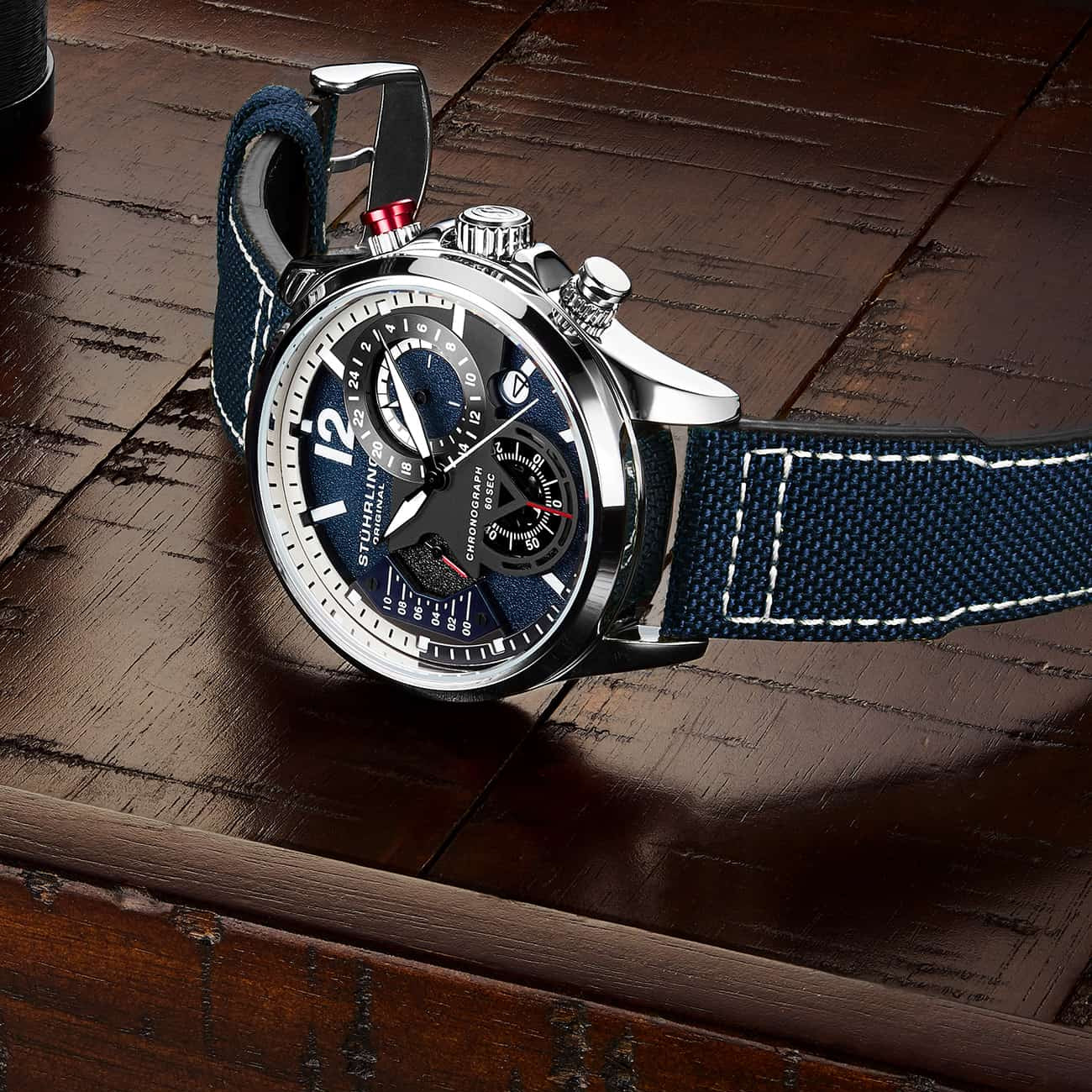 Blue Dial / Silver Case / Blue Leather Strap Silver Tang Buckle