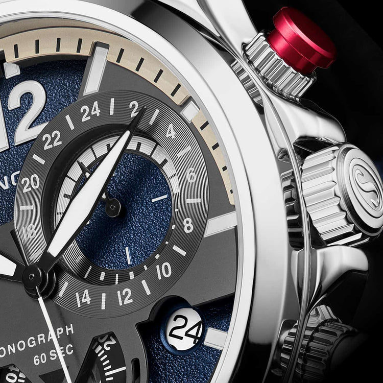 Blue Dial / Silver Case / Blue Leather Strap Silver Tang Buckle
