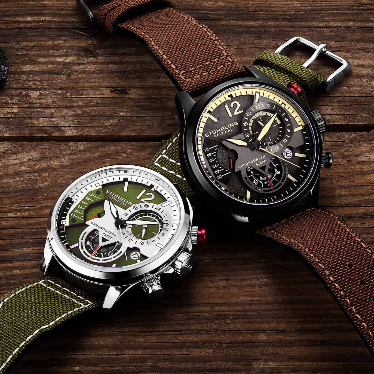 Green Dial / Silver Case / Green Leather Strap Silver Tang Buckle