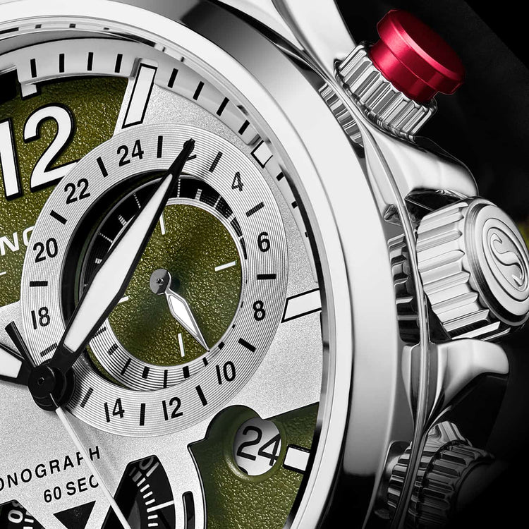 Green Dial / Silver Case / Green Leather Strap Silver Tang Buckle
