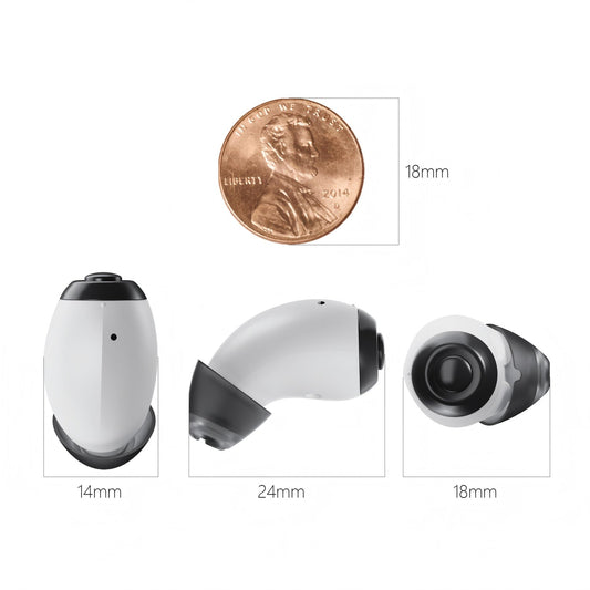 White wireless earbuds with charging case on a white background