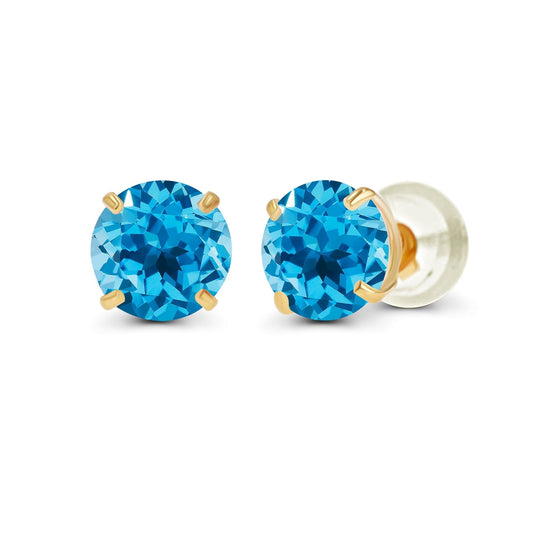 2.00 CTW Natural Swiss Blue Topaz Stud Earrings in 14K Yellow Gold