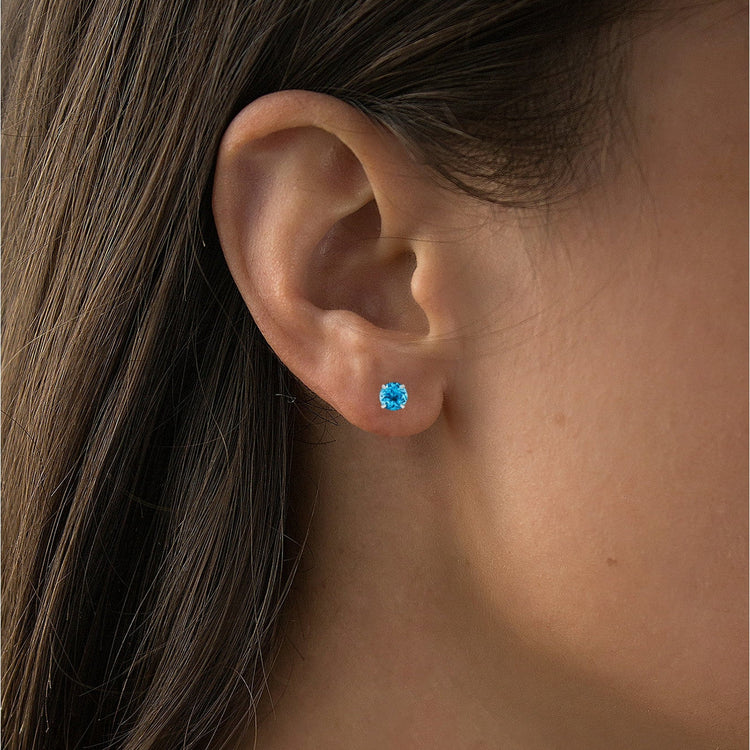 2.00 CTW Natural Swiss Blue Topaz Stud Earrings in 14K White Gold