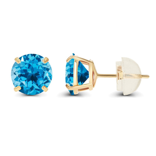 2.00 CTW Natural Swiss Blue Topaz Stud Earrings in 14K Yellow Gold