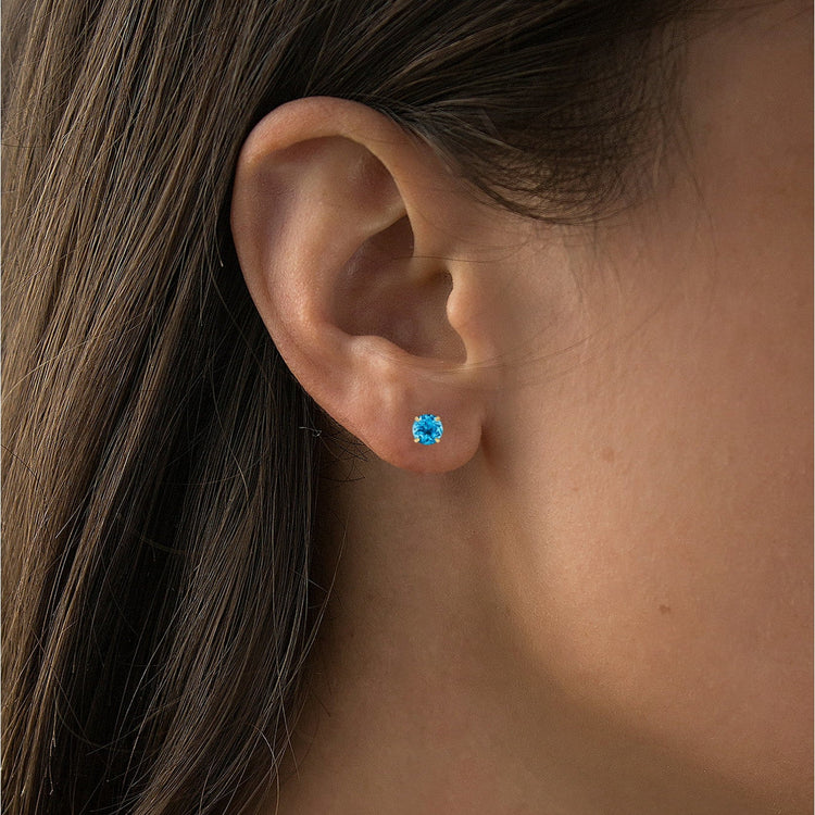 2.00 CTW Natural Swiss Blue Topaz Stud Earrings in 14K Yellow Gold