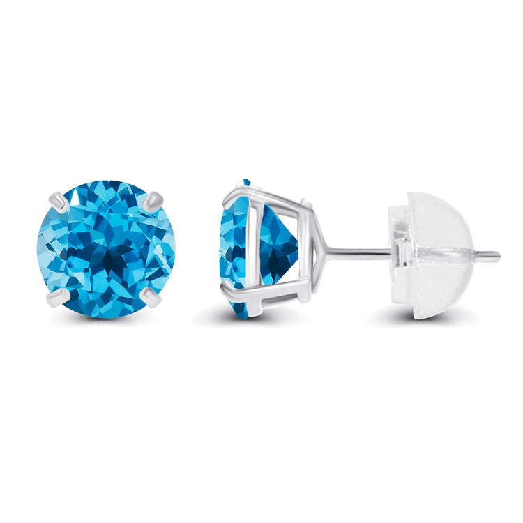 2.00 CTW Natural Swiss Blue Topaz Stud Earrings in 14K White Gold