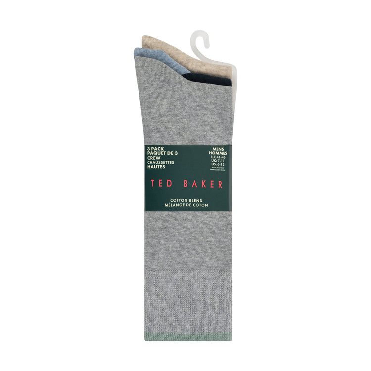 TED BAKER 3PK MENS NON TERRY CREW - MENS SHOE SIZE 8-12, BLUE 020