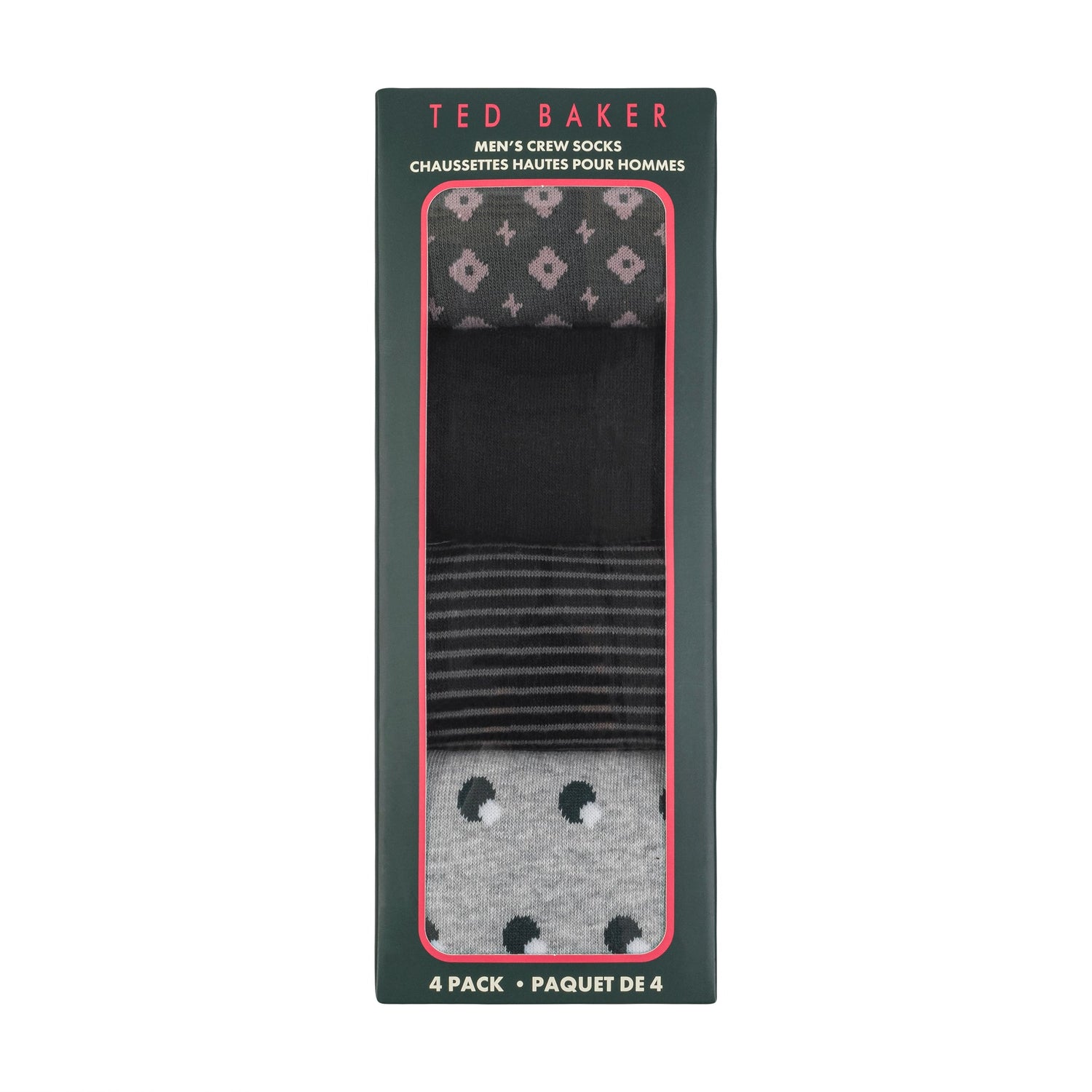 TED BAKER 4PK MENS DRESS CREW BOX SET - MENS SHOE SIZE 8-12, GREEN 310