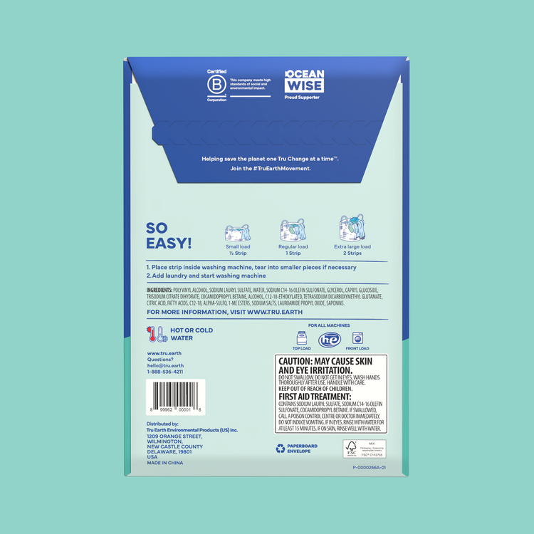 Back of a product packaging with 'Ocean Wise' branding on a teal background