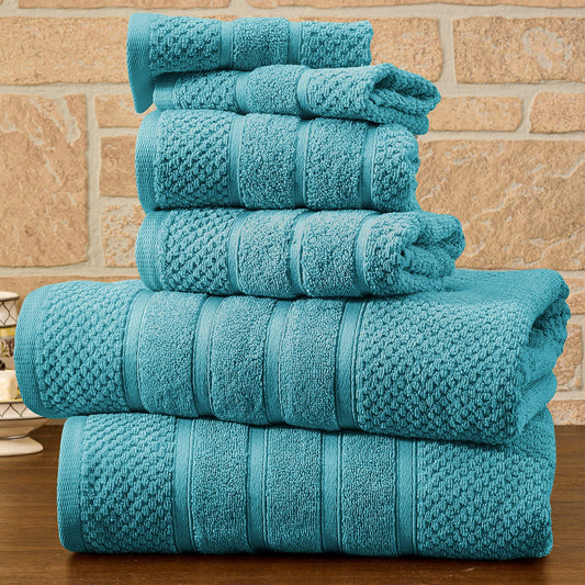 Bibb Home 6 Piece Egyptian Cotton Towel Set - Popcorn Teal