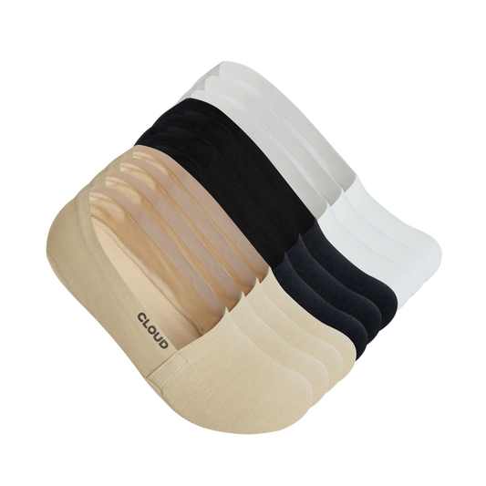 CLOUD Terry NO SHOW SOCKS - Black/Beige/White - 10Pack