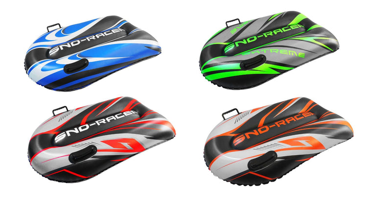 Four colorful snowboard bags with 'NO-RACE' branding on a white background