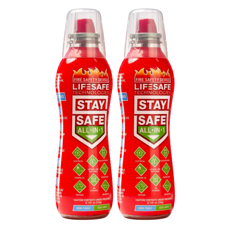 Two red bottles of Lifesafe Technologies Stay Safe All-In-1 on a white background