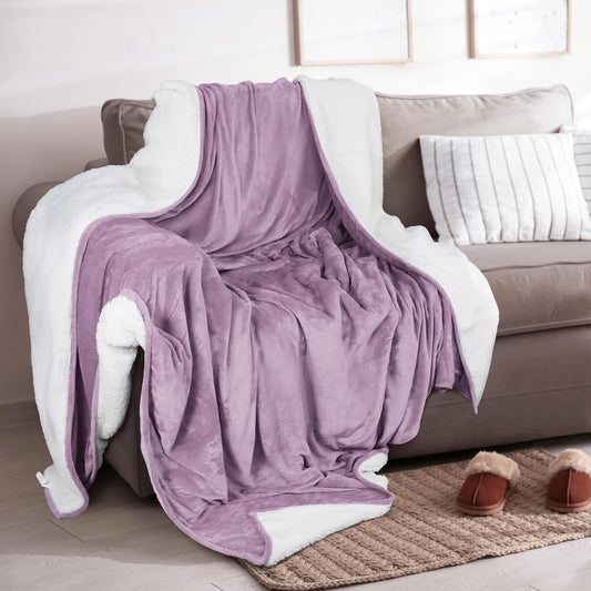 Ultra-Soft Velvet Plush Reversible Sherpa Fleece Blanket - Lilac (King / California King)