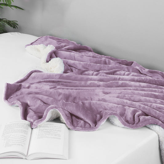 Ultra-Soft Velvet Plush Reversible Sherpa Fleece Blanket - Lilac (King / California King)