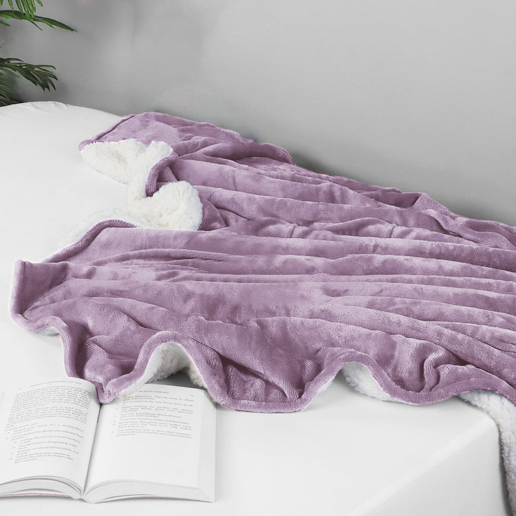 Ultra-Soft Velvet Plush Reversible Sherpa Fleece Blanket - Lilac (King / California King)