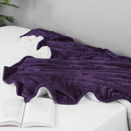 Ultra-Soft Velvet Plush Reversible Sherpa Fleece Blanket - Plum