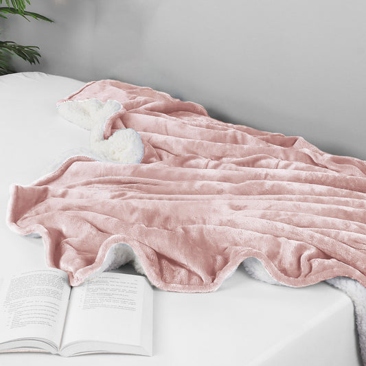 Ultra-Soft Velvet Plush Reversible Sherpa Fleece Blanket - Pink